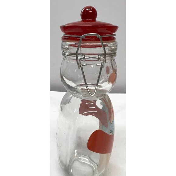 Vintage Bear-Shaped Glass Jar With Red Lid & Metal Clamp Closure For Kitchen Sto - Picture 4 of 4